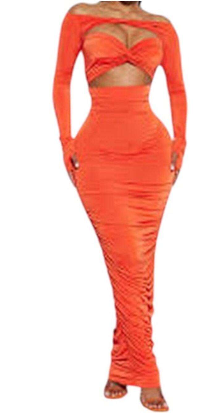 NWT Fashion Nova Chest Cutout Sweetheart Neckline Orange Maxi Dress Small